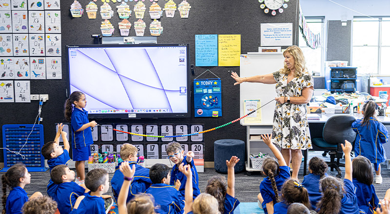 Teacher conducting a lesson in the classroom at Our Lady of Mount Carmel Primary School Wentworthville