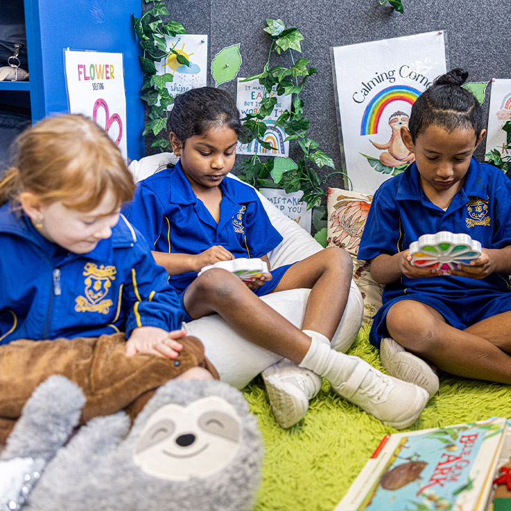 Students in the calming corner at Our Lady of Mount Carmel Primary School Wentworthville
