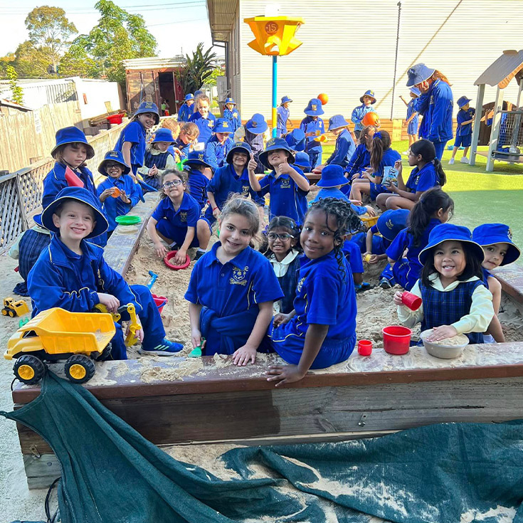 Students playing in the sandpit at Our Lady of Mount Carmel Primary School Wentworthville