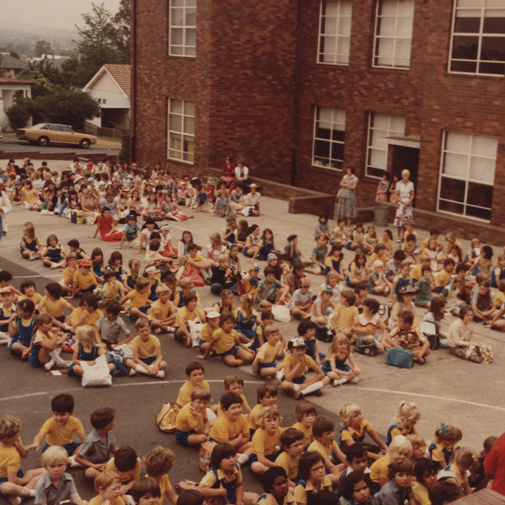 Students in the playground in 1970 at Our Lady of Mount Carmel Primary School Wentworthville